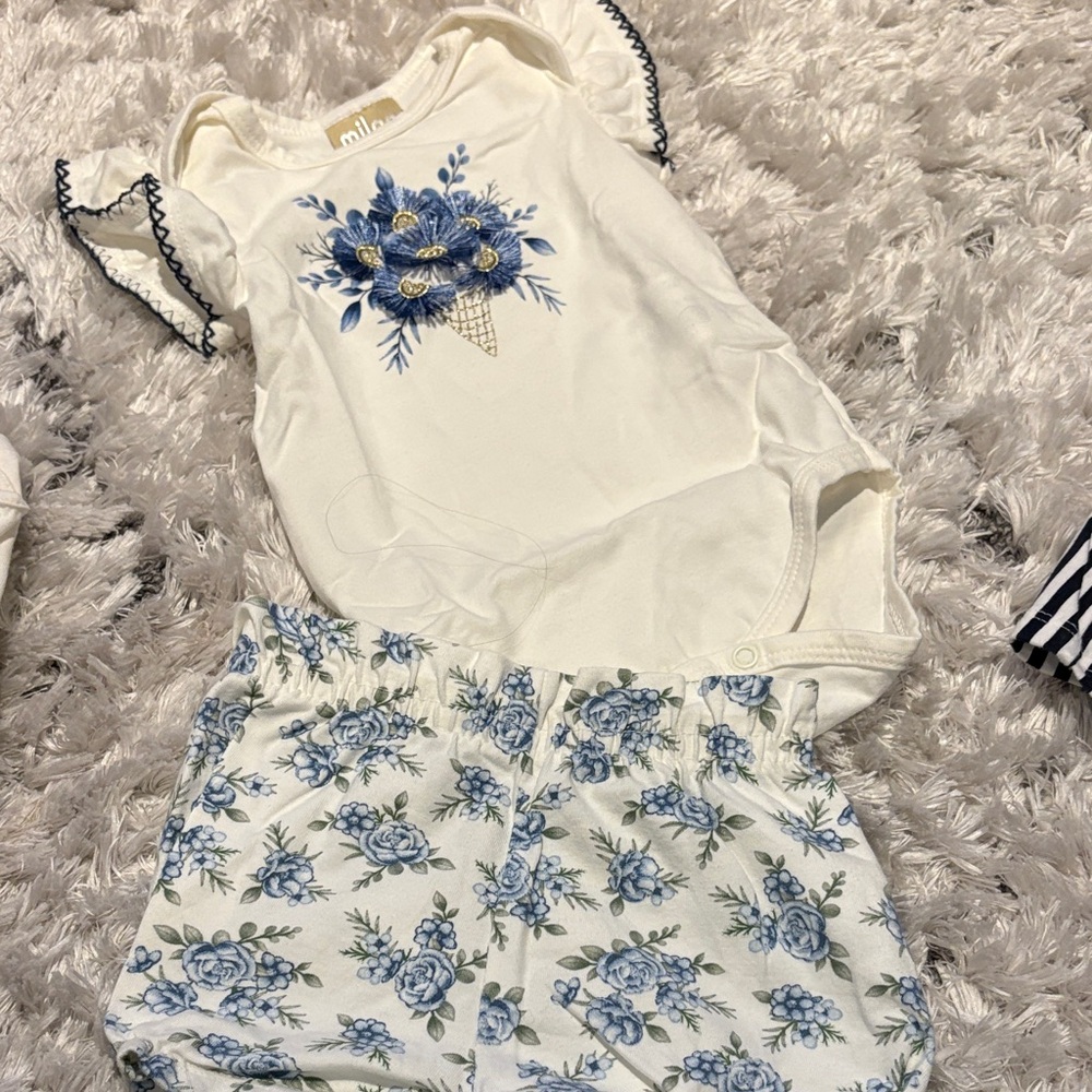 Milano Kids Floral Matching Set - White and Blue